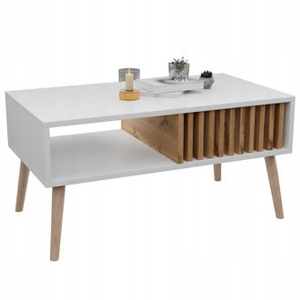 OEM Tavolino Da Caff&egrave; Scandinavo, Lamelle, Bianco/marrone Chiaro, Tavolino Da Loft Con Ripiano