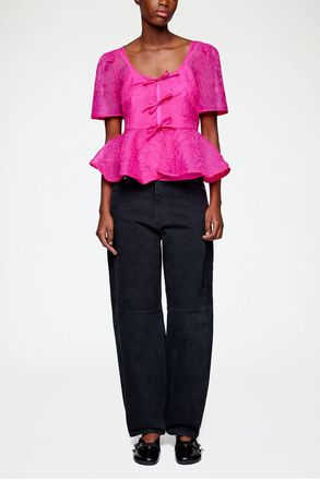 Ganni Peplum Blouse in Shibori Organza - Size 32 Pink