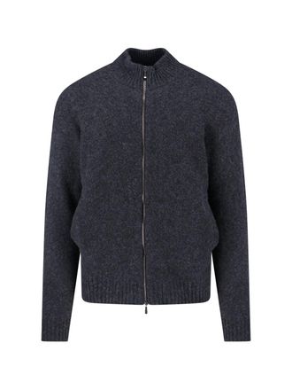 Drumohr Grey Wool High Collar Zip-Through Knit