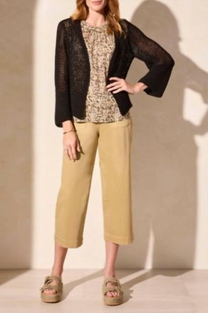 Tribal Bell Sleeve Open Stitch Cardigan In Black
