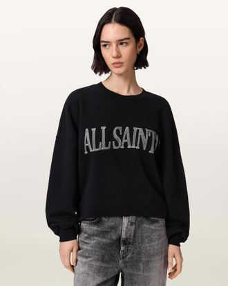 AllSaints Cotton Dash Lila Oversized Embroidered Sweatshirt, Size: XS