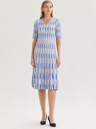 Misook Fit & Flare Geometric Soft Knit Midi Dress in Biscotti/aegean Blue at Nordstrom, Size Xx-Large