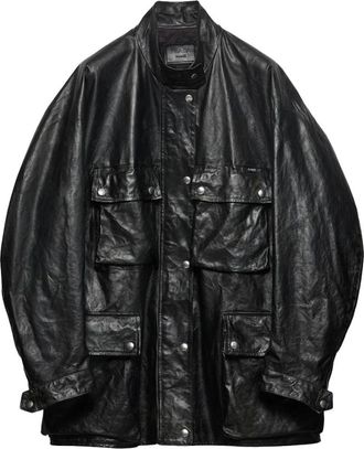 Prada Jassen, Dames, Zwart, S, Leer, Giubbotto in pelle