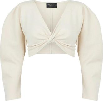 Cortana Ara Crop Top - Dames - Blouses - Beige - L - Linnen - Overhemden