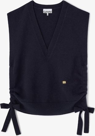 Ganni Navy Classic Wool Vest - Size XXS