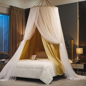 OEM Cortina De Cama Con Dosel De Doble Capa, Mosquitera, Dise&ntilde;o De Ensue&ntilde;o Para Interiores Y Exteriores, Amarillo/blanco, 4 M De Di&aacute;metro, Tejido 100 % Po