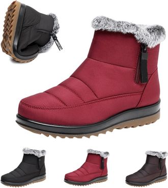 Generic Womens Winter Waterproof Warm Cotton Boots, Warm Fur Lined Winter Ankle Boots, Fleece Mid Calf Boot with Side Zipper (Red,6.5)