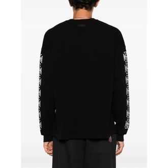 VETEMENTS Waffle-Knit Cotton with Graphic Sleeves Sweater - Black