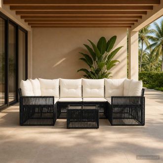 vidaXL Vidaxl Set Divano Da Giardino 7 Pz Nero Polyrattan