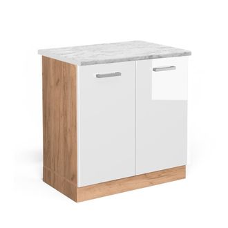 Vicco Armario Bajo Para Fregadero R-line, Blanco Alto Brillo, 80 Cm Et M&aacute;rmol