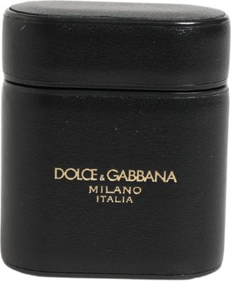 Dolce & Gabbana Calf Leather Logo Print Flip Holder Air Pods Case - Dames - Telefoonaccessoires - Zwart - ONE Size - Leer - Accessoires