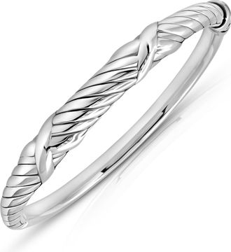 MAX + STONE 925 Sterling Silver 7 Inch Braided Rope Bangle Bracelets with Hinged Clasp
