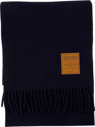 Ganni Womens Double-Face Wool Scarf Black
