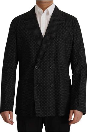 Dolce & Gabbana Polka Dot Slim Fit Double-Breasted Blazer - Heren - Blazers - Zwart - L - Katoen - Jassen