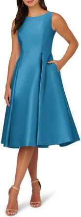 Adrianna Papell Sleeveless Mikado Fit & Flare Midi Dress in Lily Teal at Nordstrom Rack, Size 6