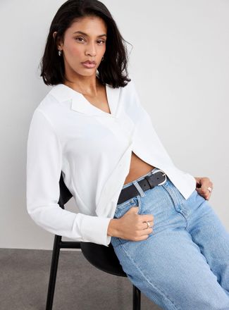 Contemporaine Womens Flowy notch-collar shirt