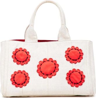Prada Pre-owned Tote Bags, female, Beige, Size: ONE SIZE Pre-owned Floral Appliqué Handbag