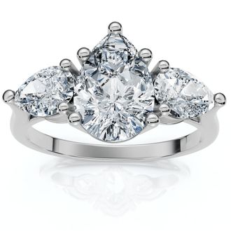 Pompeii3 2Ct TW Pear Shape Three Stone Diamond Engagement Ring in 14k Gold Lab Grown