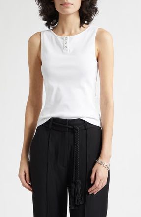 Poss&eacute; Henley Cotton Tank in Ivory at Nordstrom, Size Xx-Small