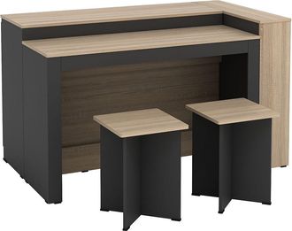 Vente-Unique Conjunto de isla central de cocina + 2 taburetes - Negro y natural claro - NUSICE