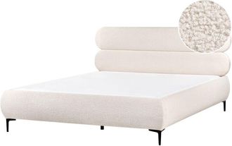 Beliani Cama Con Somier Minimalista De Boucl&eacute; Cabecero Patas De Metal Negro Dormitorio 180 X 200 Cm Blanco Crema Lessay