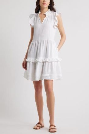 Caslon Ruffle Duo Cotton Gauze Dress in White at Nordstrom Rack, Size X-Large