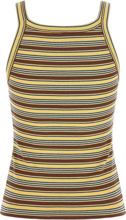 Fendi Striped Cotton Ribbed Knit Tank Top - Yellow