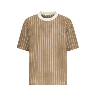 Jil Sander T-Shirts, male, Beige, Size: M Striped Open-Knit T-Shirt