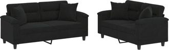 vidaXL Vidaxl - Juego De Sof&aacute;s Con Cojines 2 Piezas Tela Microfibra Negro
