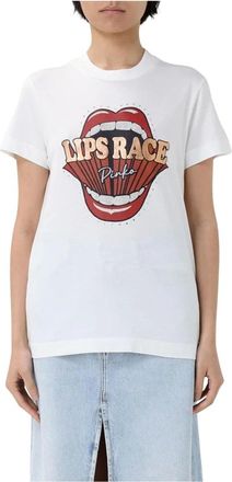 Pinko T-Shirts, female, White, Size: XS Green Lips Graphic Tee