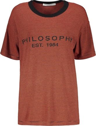 Philosophy di Lorenzo Serafini Gestreept Viscose T-shirt met Geribbelde Halslijn - Dames - T-shirts - Rood - L - Katoen - Tops