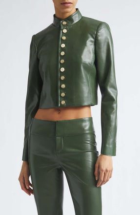 Alice & Olivia Emerson Faux Leather Crop Jacket in Dark Fern at Nordstrom, Size X-Small