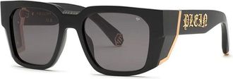 Philipp Plein Philipp Plein Sunglasses Square Full Rim, Shiny Black Frame And Dark Grey Lens Spp130M0700