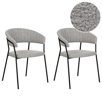 Beliani Conjunto De 2 Sillas De Boucl&eacute; Gris Respaldo Curvo Mariposa