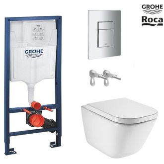 GROHE Bastidor Grohe Pack Cisterna Empotrada Y Pulsador Cromo Brillo Con Inodoro Susp Roca The Gap Rimless