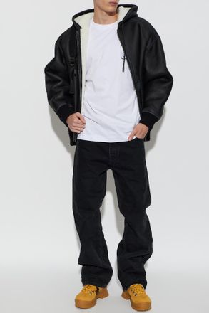 Off-white Shearling Jacket With Hood, Mens, Black