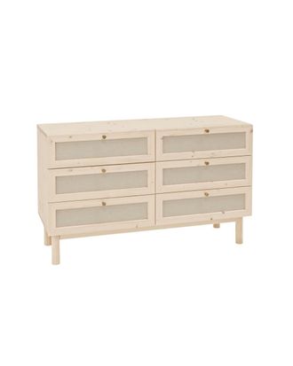 Deco Wood C&oacute;moda de madera maciza y con seis cajones tono natural de 76x120cm