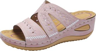 Generic Summer Sandals for Women Comfortable Wedge Sandals Leather Open Toe Slides with Arch Support Ladies Dressy Platform Sandal for Casual Walking Outdoor 