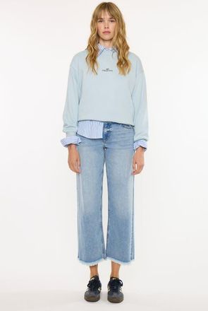 Kancan Mal Essentials Mid Rise Cropped Wide Leg Jeans in Light Wash at Nordstrom, Size 26