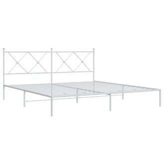Berkfield Home Metal Bed Frame without Mattress with Headboard White 180x200cm | Size: Super King