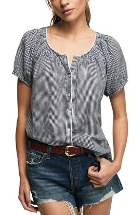 Lucky Brand Flowy Raglan Sleeve Top in Navy Gingham at Nordstrom, Size Small