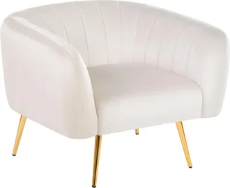 Beliani Sill&oacute;n Moderno Glamuroso Con Respaldo Redondeado Tapizado En Terciopelo Patas Doradas Beige Claro Laconia