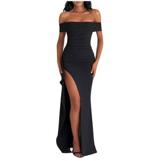 Generic Womens Elegant Off Shoulder High Split Bodycon Evening Wedding Maxi Dress 2025 Dresses for Women UK
