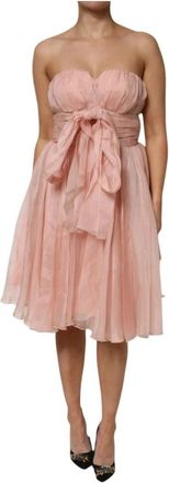 Dolce & Gabbana Roze Zijden Chiffon A-lijn Midi Jurk - Dames - Feestkleedjes - Roze - M - Chiffon - Kleedjes