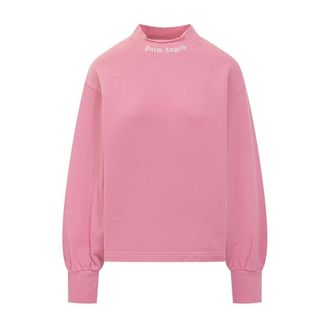 Palm Angels Long Sleeve Tops, female, Pink, Size: XS Curved Logo Collar Balloon Sweatshirt