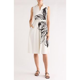 T Tahari Floral Sleeveless Fit & Flare Midi Dress in Exploded Graphic Flower at Nordstrom Rack, Size 14