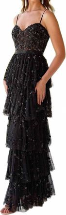 Primavera Tiered A-Line Formal Gown In Black