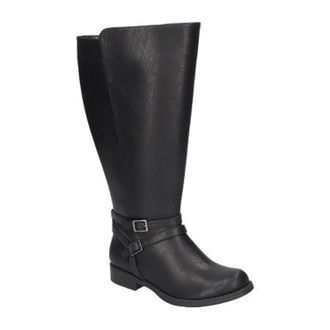 Easy Street Womens Easy Street Bay Boots Black Leather Round Toe Block Heel HAWK1232