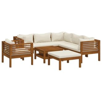 vidaXL Muebles De Jard&iacute;n 8 Pzas Cojines Crema Madera Maciza De Acacia Vidaxl