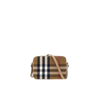 Burberry Cross Body Bags, female, Beige, ONE SIZE, Beige Camera Crossbody Bag with Check Print